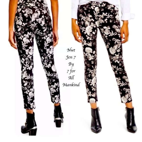 JEN 7 FOR ALL MANKIND SPECIAL DYED ANKLE SKINNY JEANS BLACK WHITE GRAY FLORAL - Picture 2 of 15